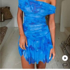 SHEIN Vibrant Blue Off the Shoulder Dress